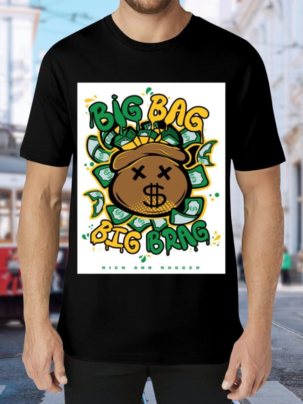 "Big Bag Big Brag" Graphic Tee - Black